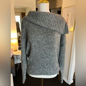 White House Black Market Silver Shiny Charcoal Off-Shoulder Zippered Sweater